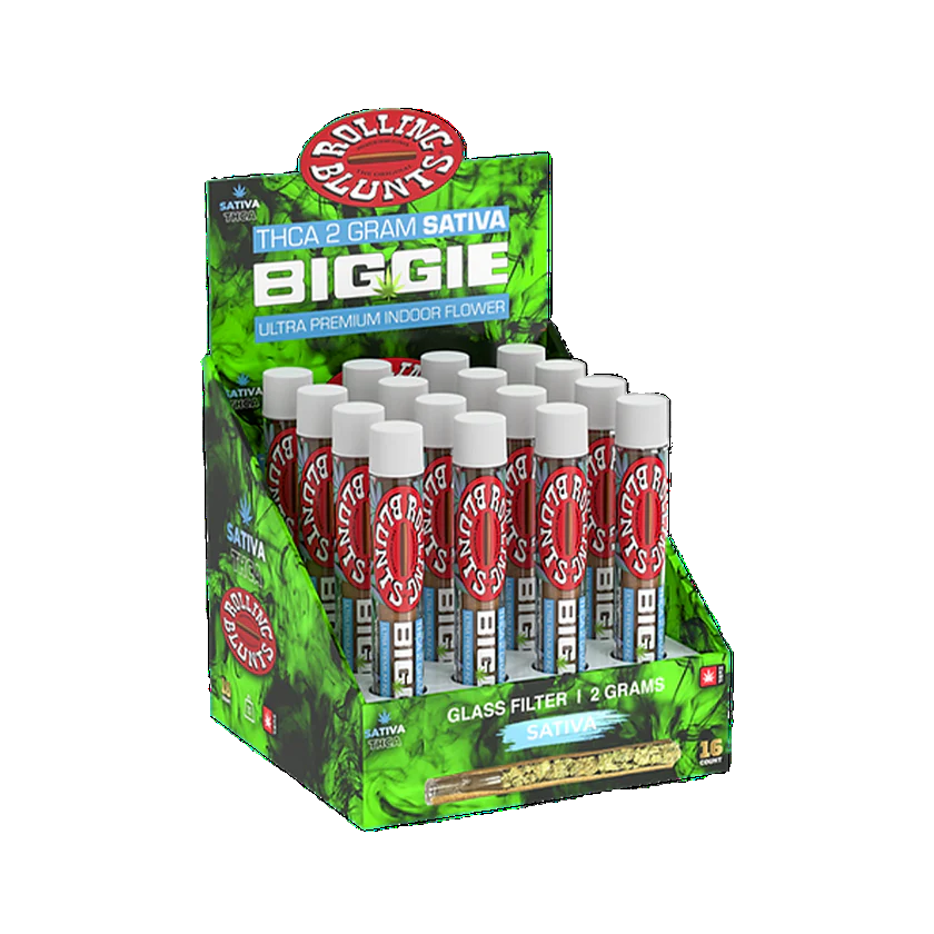 Rolling Blunts THCA 2g Biggie Glass Tip Blunts, 16 Count