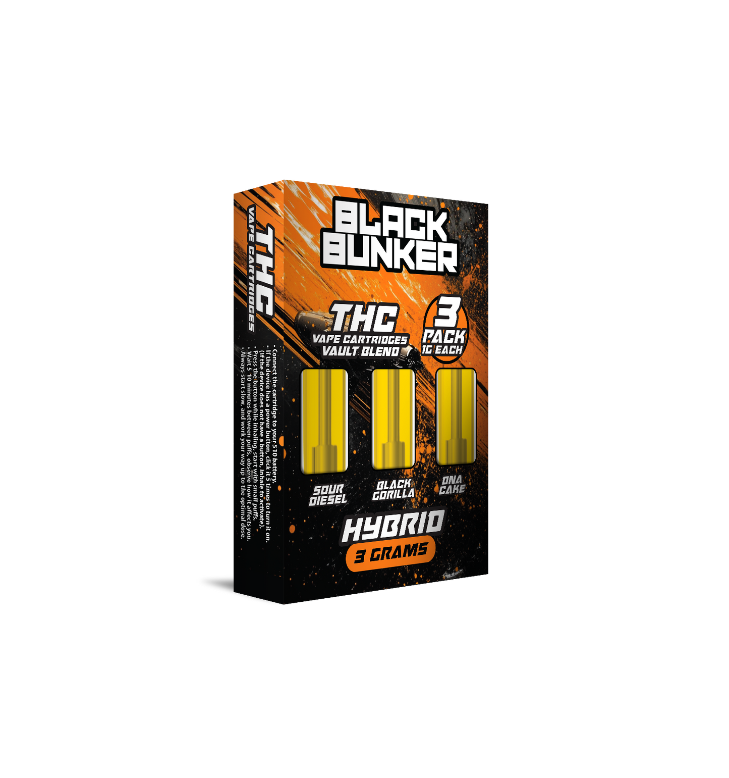 Black Bunker – 3 Pack THC Blend Cartridges – 1ML Each – 5ct Box