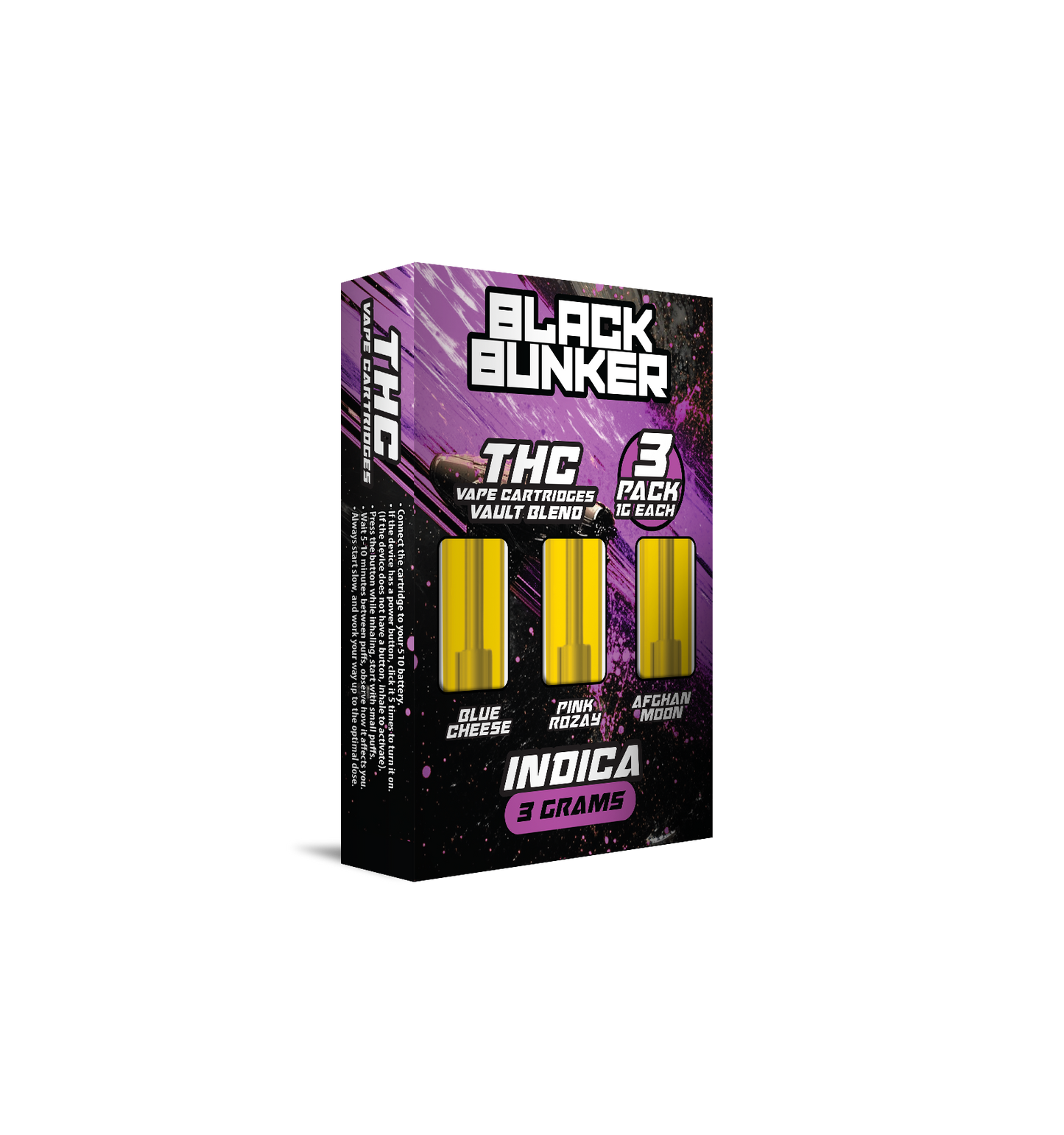 Black Bunker – 3 Pack THC Blend Cartridges – 1ML Each – 5ct Box