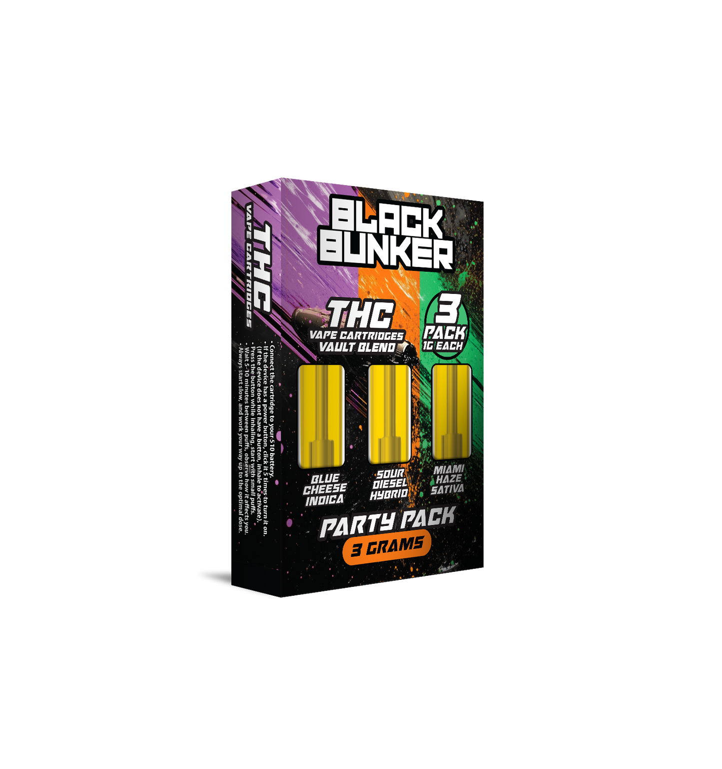 Black Bunker – 3 Pack THC Blend Cartridges – 1ML Each – 5ct Box