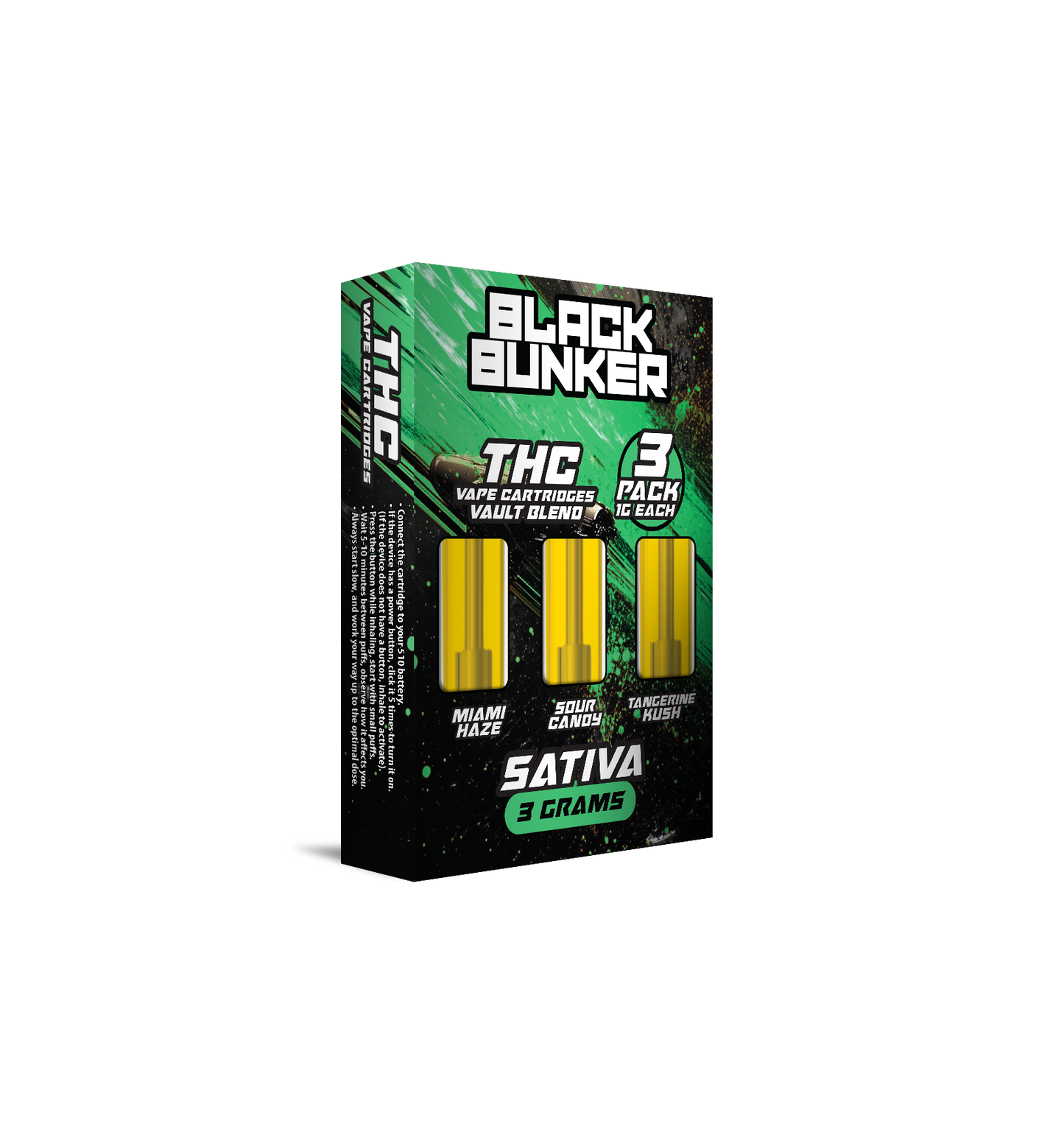 Black Bunker – 3 Pack THC Blend Cartridges – 1ML Each – 5ct Box