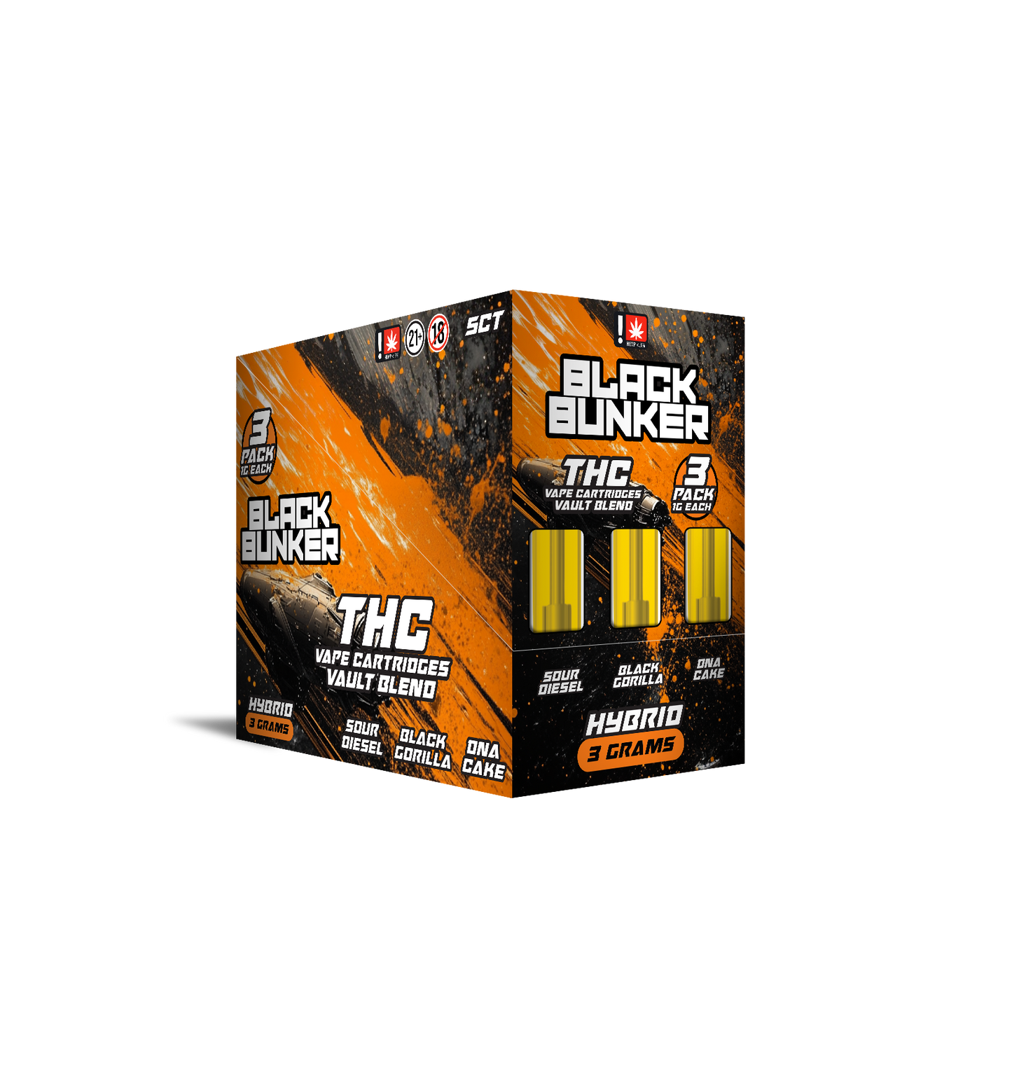 Black Bunker – 3 Pack THC Blend Cartridges – 1ML Each – 5ct Box