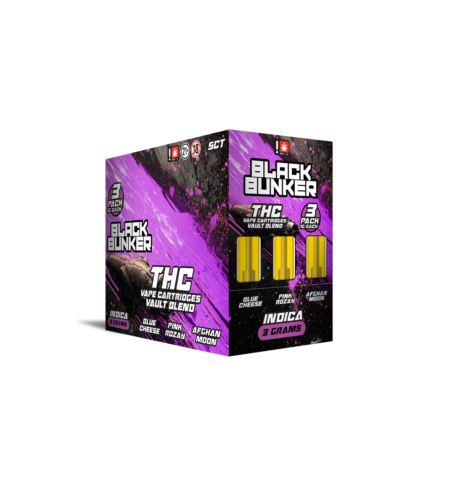 Black Bunker – 3 Pack THC Blend Cartridges – 1ML Each – 5ct Box