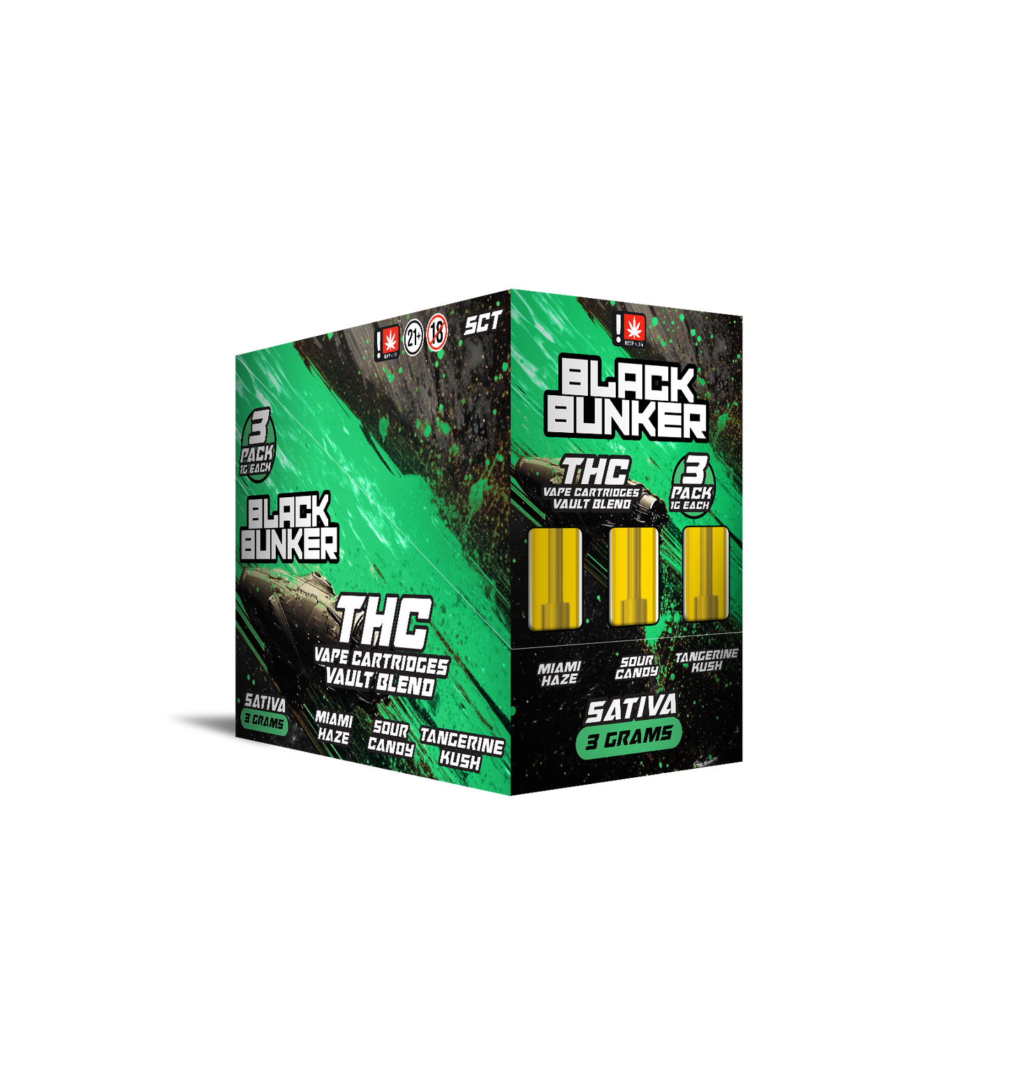 Black Bunker – 3 Pack THC Blend Cartridges – 1ML Each – 5ct Box