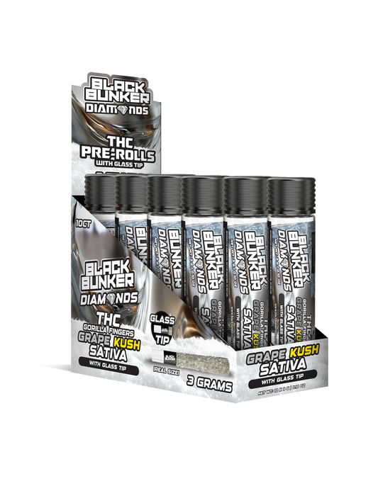 Black Bunker – 3G Glass Tip Gorilla Finger Pre-Rolls – Diamond Dusted – 10ct Box