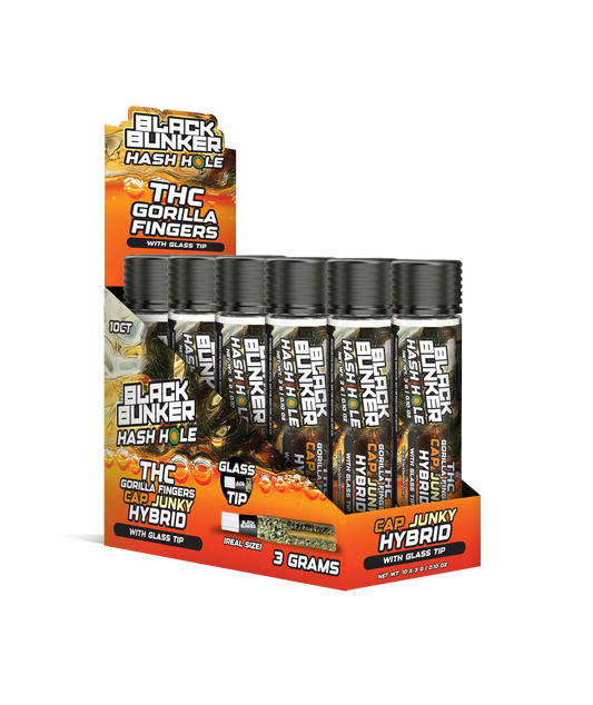 Black Bunker – 3G Hash Hole Gorilla Finger Pre-Rolls – Glass Tip – 10ct Box