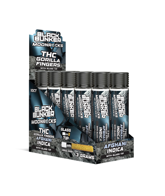 Black Bunker – 3G Moon Rock Gorilla Finger Pre-Rolls – Glass Tip – 10ct Box
