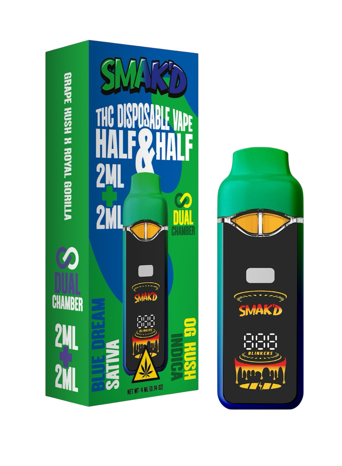 Smak’d 2ML + 2ML Dual Chamber THC Disposable – 5 Count Display Box