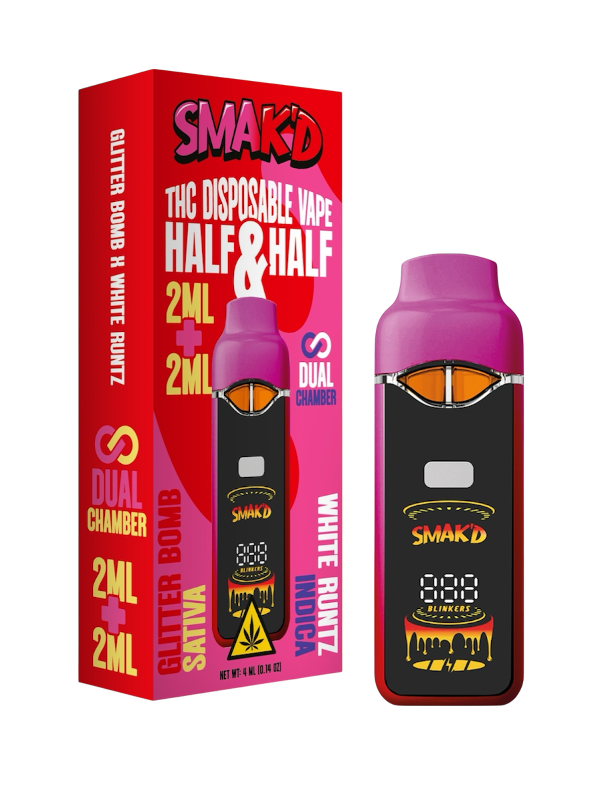 Smak’d 2ML + 2ML Dual Chamber THC Disposable – 5 Count Display Box