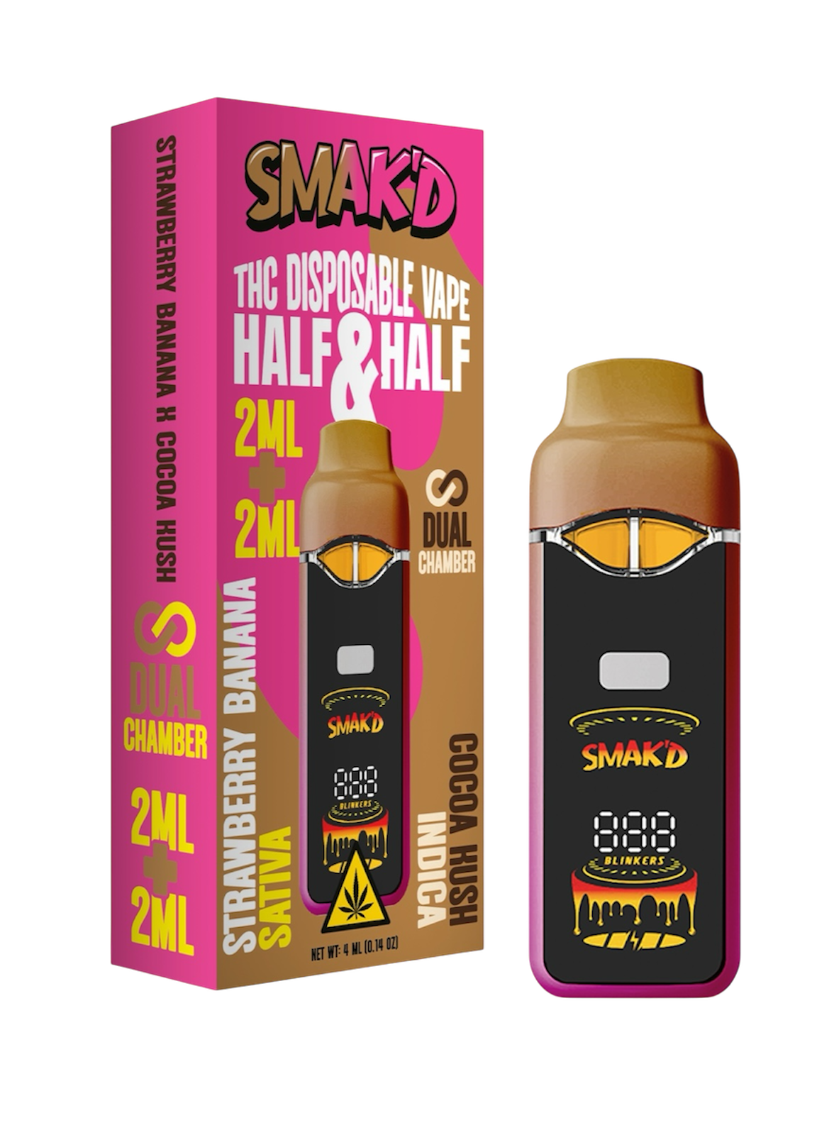 Smak’d 2ML + 2ML Dual Chamber THC Disposable – 5 Count Display Box