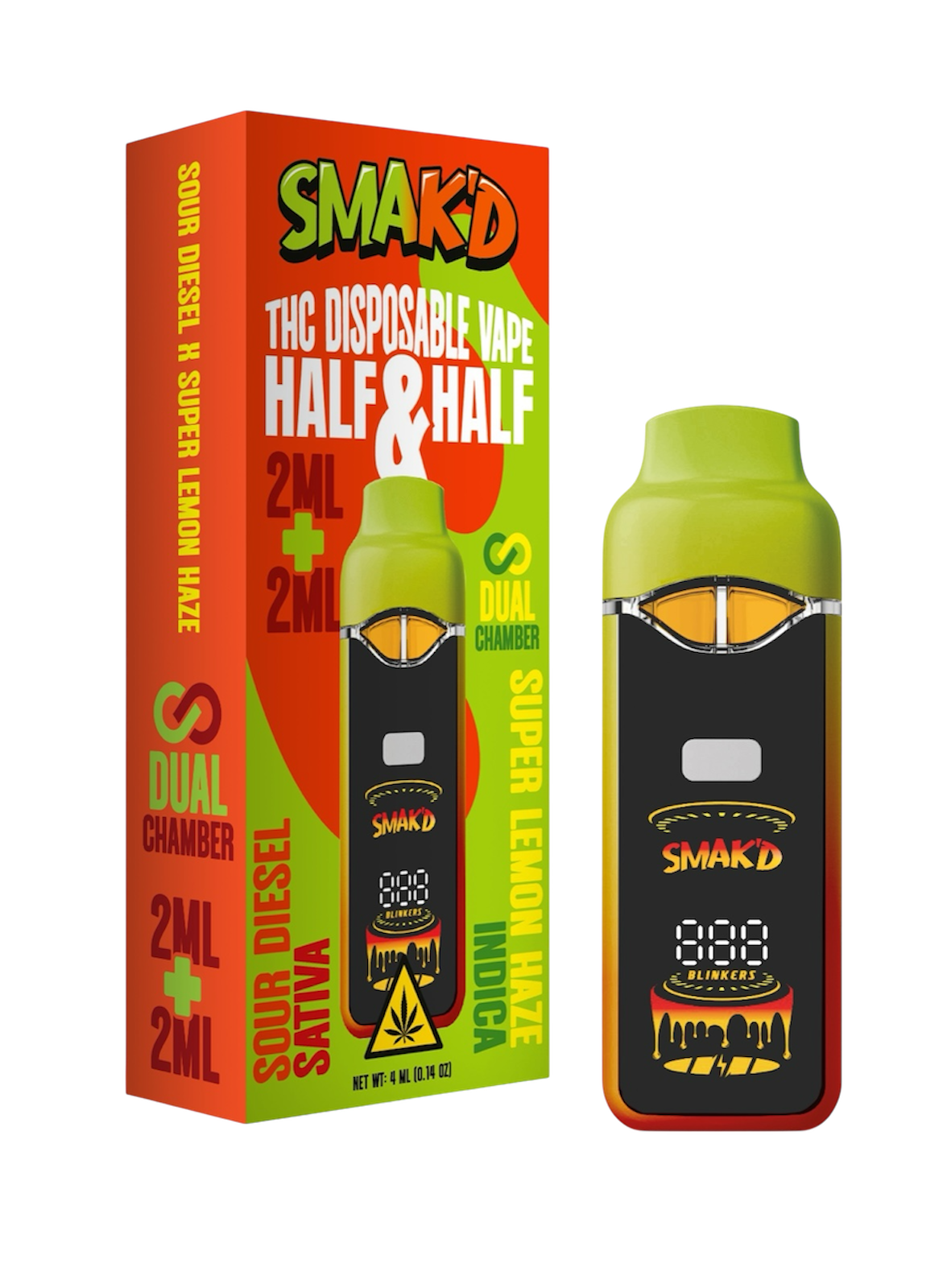 Smak’d 2ML + 2ML Dual Chamber THC Disposable – 5 Count Display Box