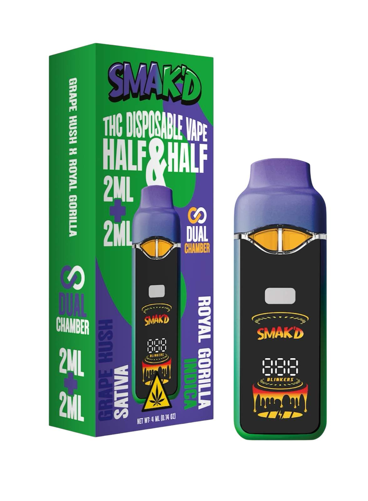 Smak’d 2ML + 2ML Dual Chamber THC Disposable – 5 Count Display Box