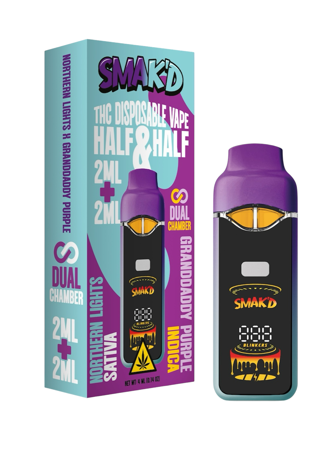 Smak’d 2ML + 2ML Dual Chamber THC Disposable – 5 Count Display Box