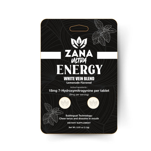 Zana Ultra Energy – White Vein Blend (10 Packs of 5 Tabs, 18mg Each)