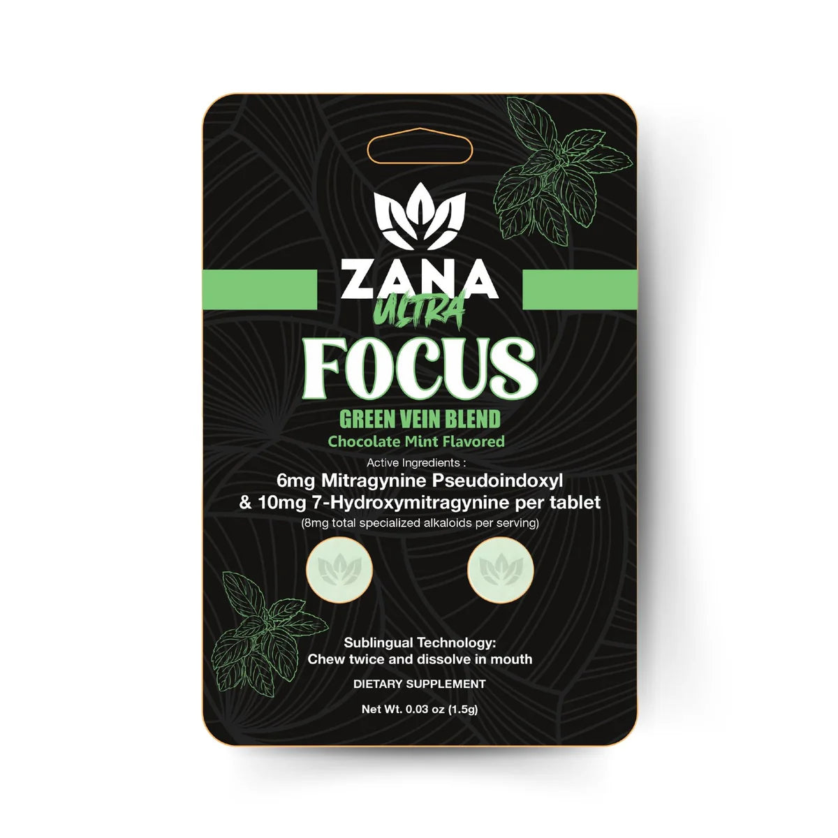 Zana Ultra Focus – Green Vein Blend (10 Packs of 5 Tabs, 10mg Hydroxy + 6mg Pseudo)