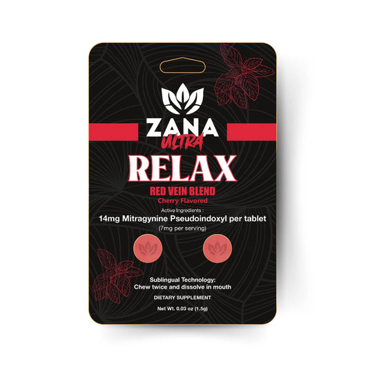 Zana Ultra Relax – Red Vein Blend (10 Packs of 5 Tabs, 14mg Hydroxy + Pseudo)