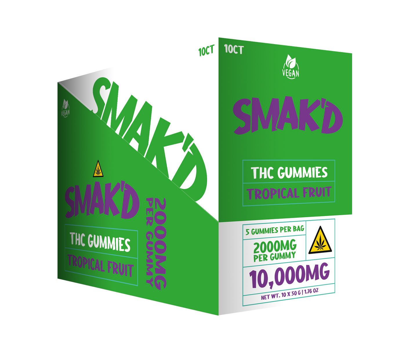 Smak’d THC Gummies – 2000MG (5ct Bag) – 10 Bags Per Box