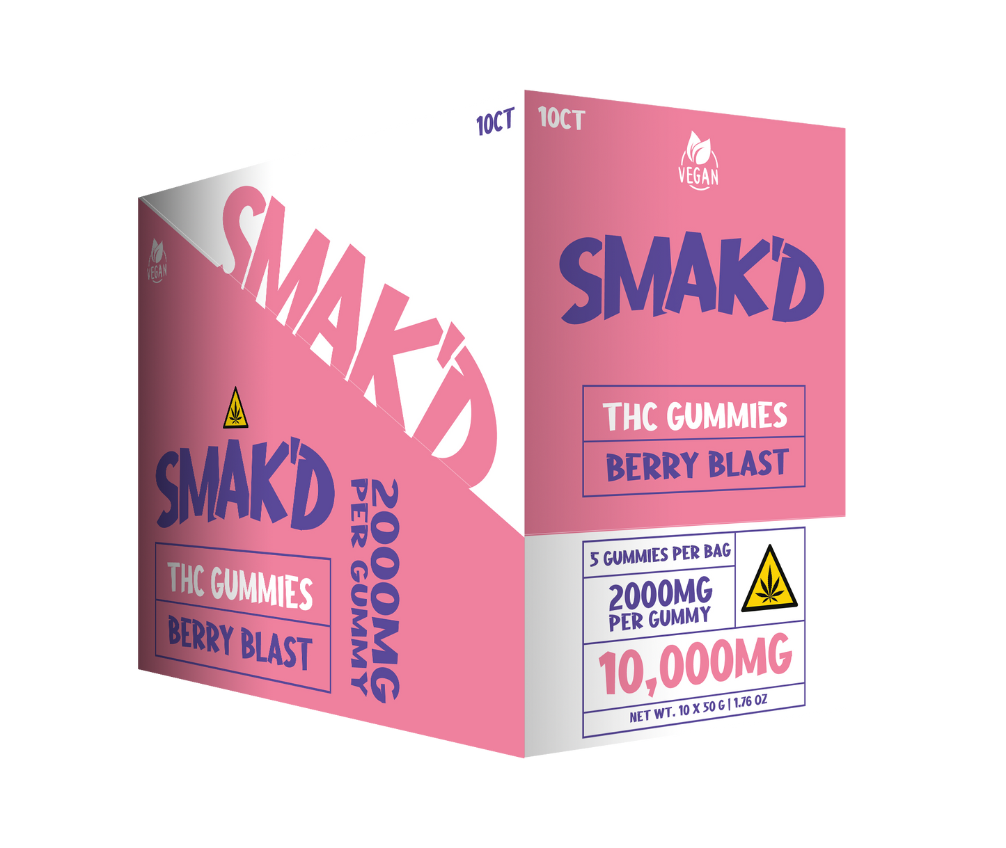 Smak’d THC Gummies – 2000MG (5ct Bag) – 10 Bags Per Box