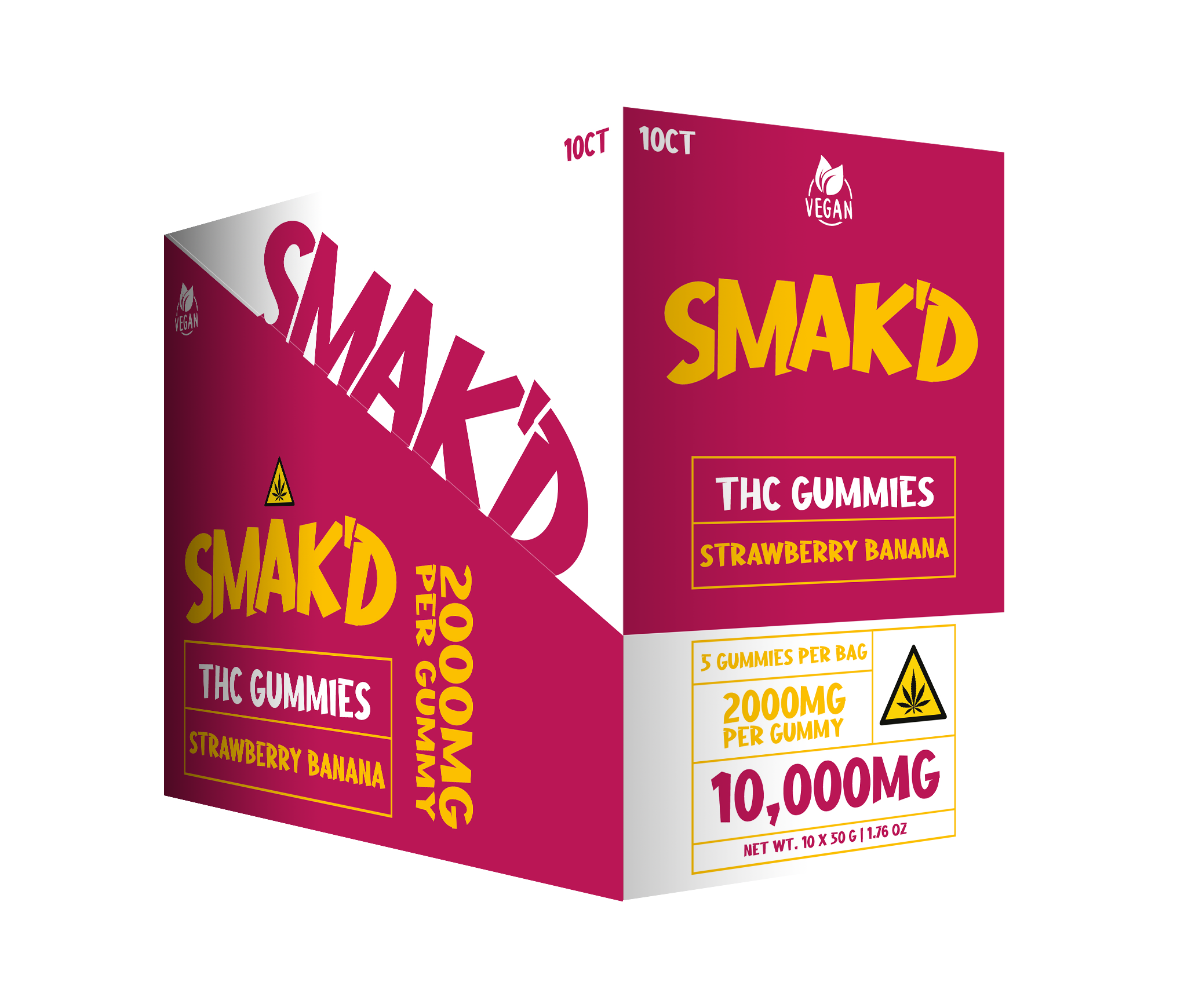 Smak’d THC Gummies – 2000MG (5ct Bag) – 10 Bags Per Box – Black Bunker ...