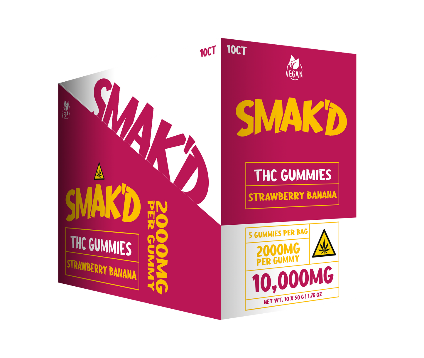 Smak’d THC Gummies – 2000MG (5ct Bag) – 10 Bags Per Box