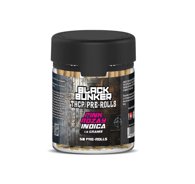black bunker thcp 50 count pre rolls, pink rozay, indica