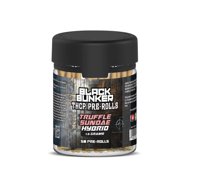 black bunker thcp 50 count pre rolls, truffle sundae, hybrid