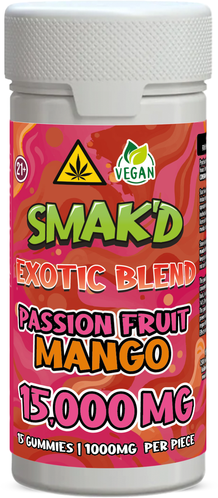 Smak’d Exotic Blend Gummies – 1000MG – 15ct Jar (Vegan)