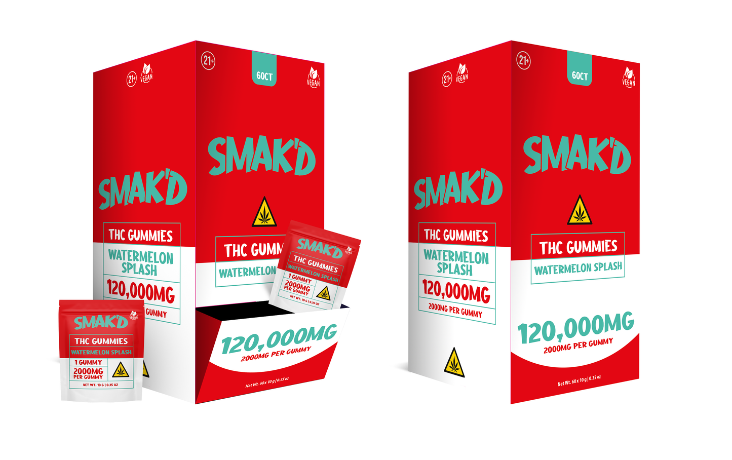 Smak’d THC Gummies – 2000MG Single Serve (60ct Box)