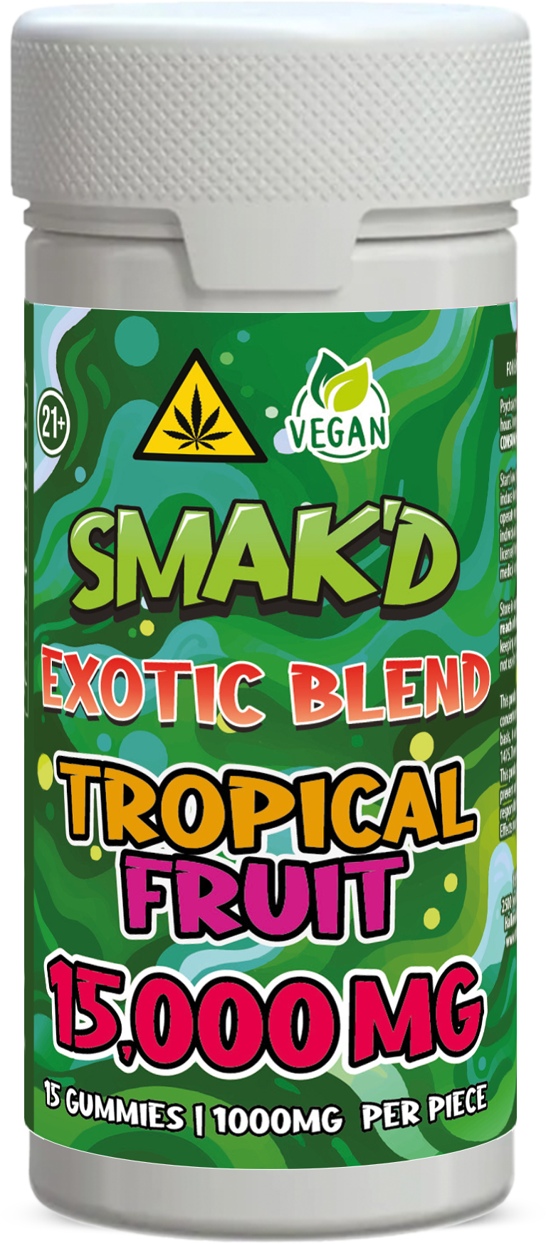 Smak’d Exotic Blend Gummies – 1000MG – 15ct Jar (Vegan)