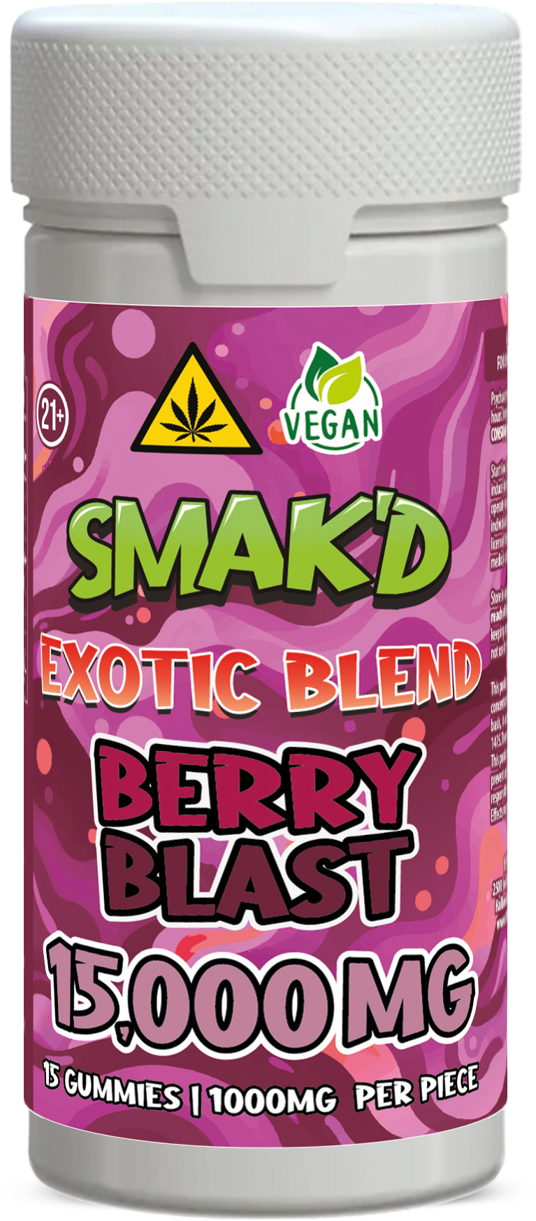 Smak’d Exotic Blend Gummies – 1000MG – 15ct Jar (Vegan)
