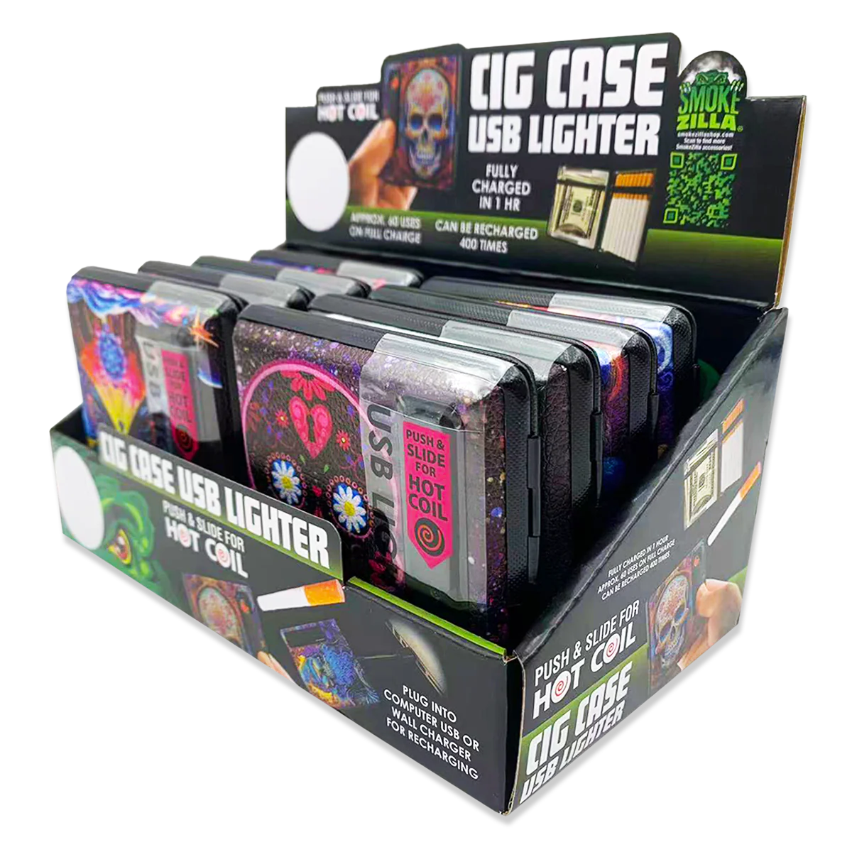 SMOKEZILLA - USB LIGHTER CIG CASE 8pcs